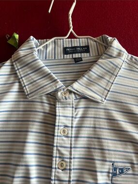 Peter Millar Blue and White Striped Polo